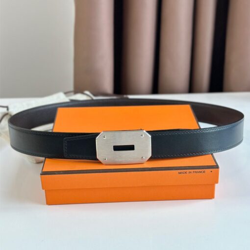 Replica Hermes Neo Reversible Belt 32MM in Chocolate Clemence Leather 3