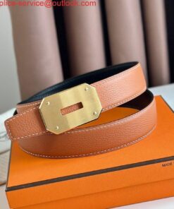 Replica Hermes Neo Reversible Belt 32MM in Gold Clemence Leather