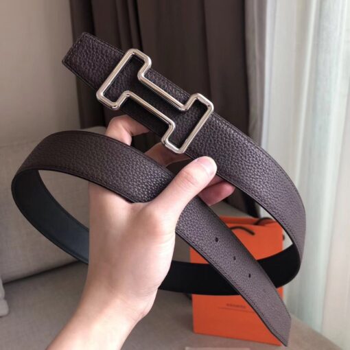 Replica Hermes Tonight 38MM Reversible Belt In Cafe Clemence Leather 2
