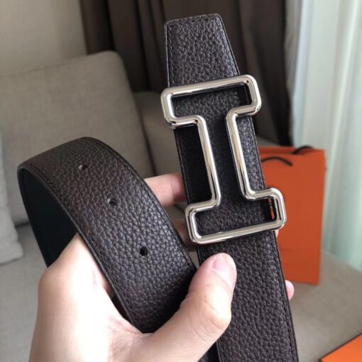 Replica Hermes Tonight 38MM Reversible Belt In Cafe Clemence Leather 3