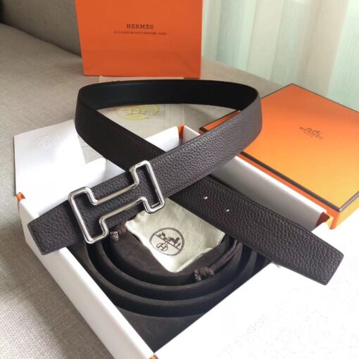 Replica Hermes Tonight 38MM Reversible Belt In Cafe Clemence Leather 4