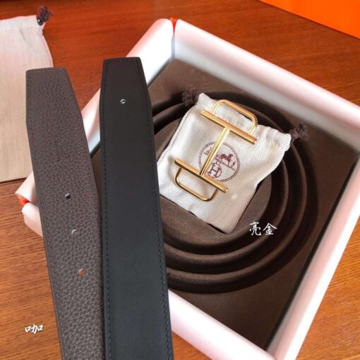 Replica Hermes Royal 38MM Reversible Belt In Cafe Clemence Leather 2