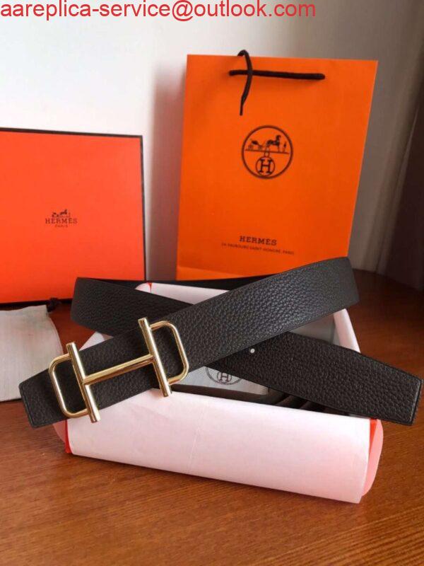 Replica Hermes Royal 38MM Reversible Belt In Cafe Clemence Leather 3