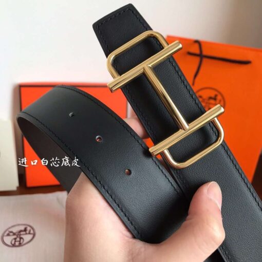 Replica Hermes Royal 38MM Reversible Belt In Cafe Clemence Leather 4