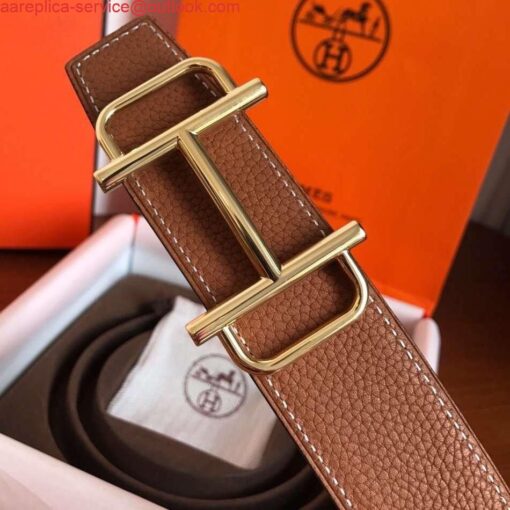 Replica Hermes Royal 38MM Reversible Belt In Brown Clemence Leather
