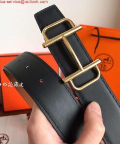 Replica Hermes Royal 38MM Reversible Belt In Brown Clemence Leather 2