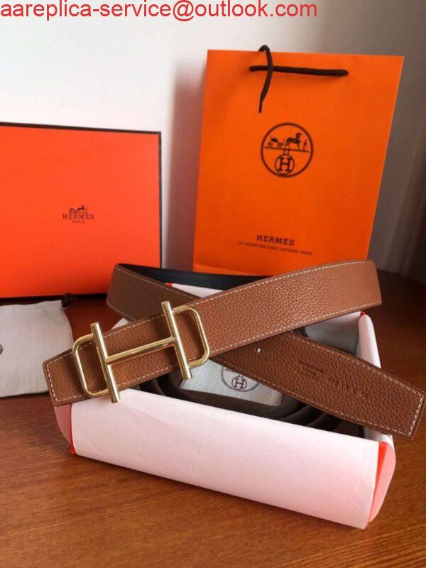 Replica Hermes Royal 38MM Reversible Belt In Brown Clemence Leather 3