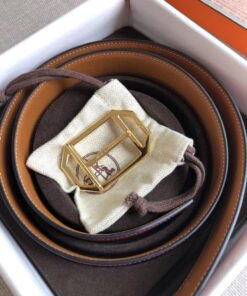 Replica Hermes Pad Reversible Belt In Ruby/Brown Epsom Leather 2