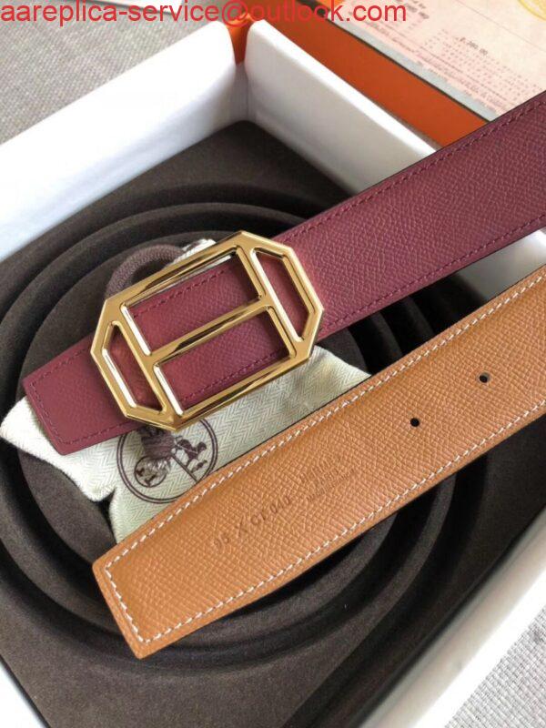 Replica Hermes Pad Reversible Belt In Ruby/Brown Epsom Leather 3