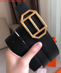 Replica Hermes Pad Reversible Belt In Black/White Epsom Leather