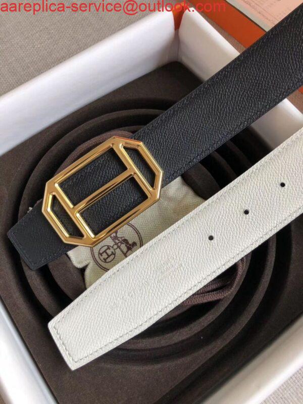 Replica Hermes Pad Reversible Belt In Black/White Epsom Leather 3
