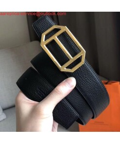 Replica Hermes Pad Reversible Belt In Black Clemence Leather
