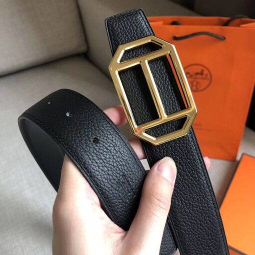 Replica Hermes Pad Reversible Belt In Black Clemence Leather 3