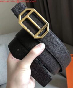 Replica Hermes Pad Reversible Belt In Cafe Clemence Leather