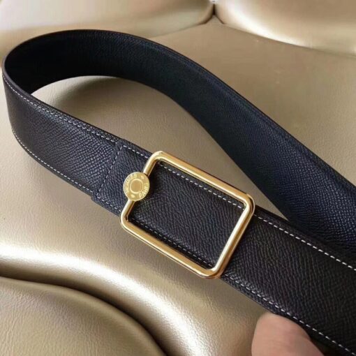 Replica Hermes Oscar Buckle 40 MM Belt Black Reversible Leather 4