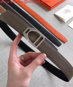 Replica Hermes Etrier Buckle Belt & Taupe Clemence 32 MM Strap 2