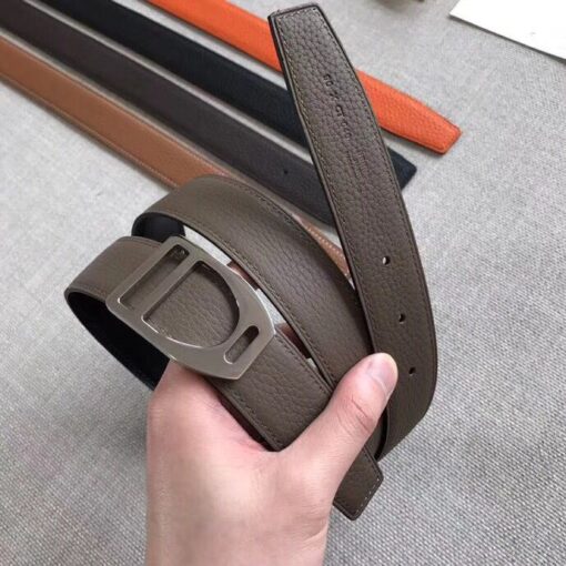 Replica Hermes Etrier Buckle Belt & Taupe Clemence 32 MM Strap 3