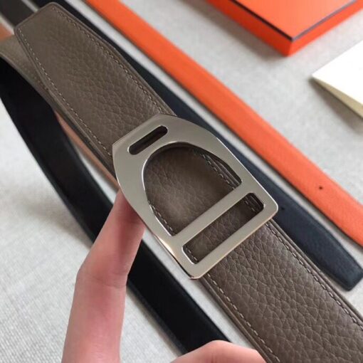 Replica Hermes Etrier Buckle Belt & Taupe Clemence 32 MM Strap 4