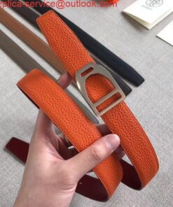 Replica Hermes Etrier Buckle Belt & Orange Clemence 32 MM Strap 2