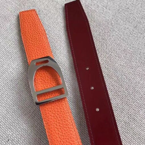 Replica Hermes Etrier Buckle Belt & Orange Clemence 32 MM Strap 6