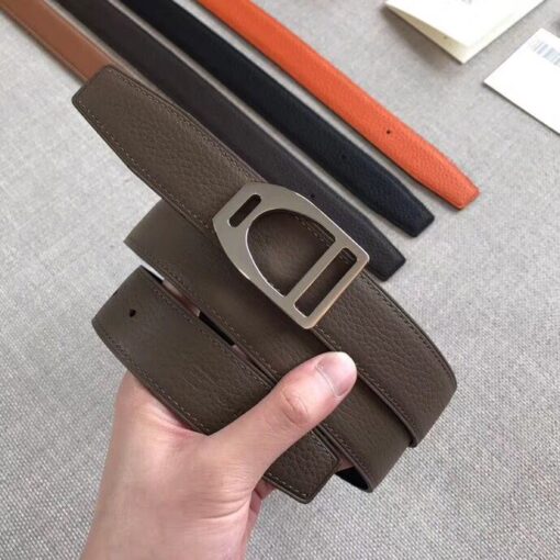Replica Hermes Etrier Buckle Belt & Taupe Clemence 32 MM Strap 6
