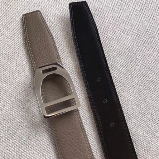 Replica Hermes Etrier Buckle Belt & Taupe Clemence 32 MM Strap 7