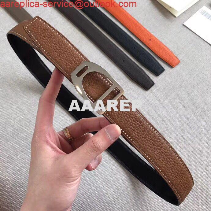 Replica Hermes Etrier Buckle Belt & Brown Clemence 32 MM Strap 2 Replica Hermes Etrier Buckle Belt & Brown Clemence 32 MM Strap 2