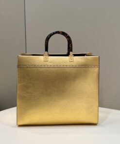 Replica Fendi 8553 Sunshine Medium Tote Shoulder Bag 8BH386 Gold Laminated leather shopper