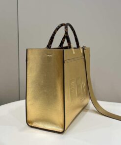 Replica Fendi 8553 Sunshine Medium Tote Shoulder Bag 8BH386 Gold Laminated leather shopper 2