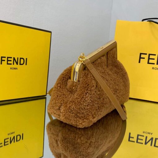 Replica Fendi First Small Sheepskin Bag 8BP129 Brown 2