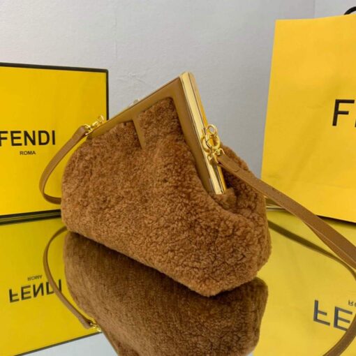 Replica Fendi First Small Sheepskin Bag 8BP129 Brown 3