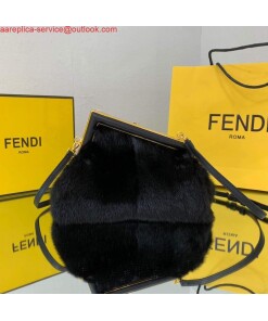 Replica Fendi FIRST Small Bag Fox fur 8BP129 Black