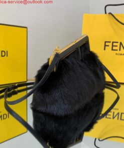 Replica Fendi FIRST Small Bag Fox fur 8BP129 Black 2