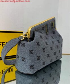 Replica Fendi FIRST Medium Bag Blue flannel bag with embroidery 8BP127 2
