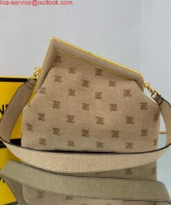 Replica Fendi FIRST Medium Bag Beige flannel bag with embroidery 8BP127
