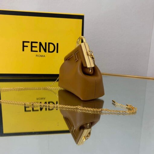 Replica Fendi Nano First Charm Shoulder Bag 7AS051 Tan 3