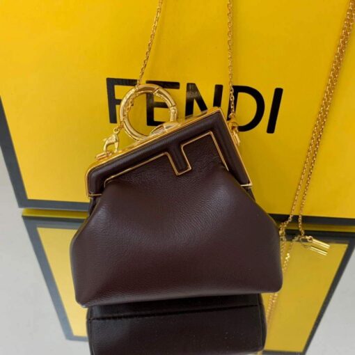 Replica Fendi Nano First Charm Shoulder Bag 7AS051 Dark Brown 4