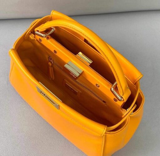Replica Fendi 8BN244 Peekaboo Iconic Mini Orange Nappa Leather Bag 8