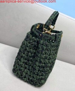 Replica Fendi 8BN244 Peekaboo Iconic Mini Jacquard Fabric Interlace Bag 2126AS Green