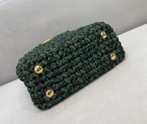 Replica Fendi 8BN244 Peekaboo Iconic Mini Jacquard Fabric Interlace Bag 2126AS Green 2