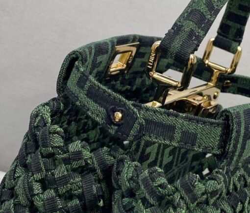 Replica Fendi 8BN244 Peekaboo Iconic Mini Jacquard Fabric Interlace Bag 2126AS Green 3