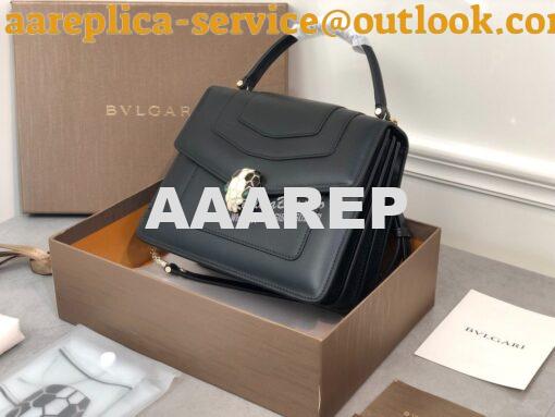 Replica Bvlgari Serpenti Forever Flap Cover Bag with Handle 284537 Bla 3