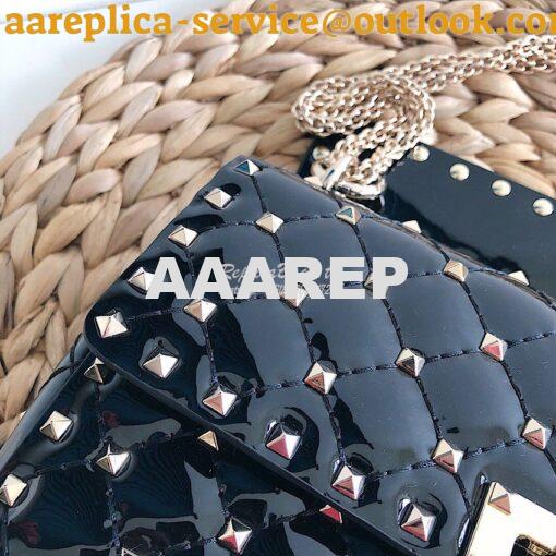 Replica Valentino Garavani Rockstud Spike Patent Leather Chain bag Bla 3