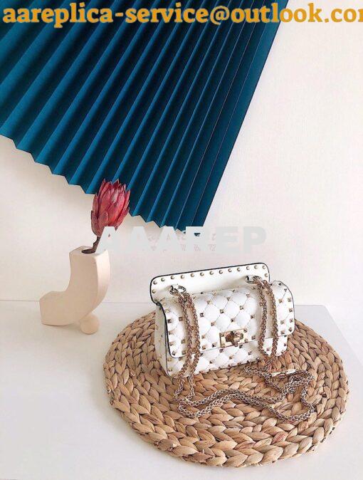 Replica Valentino Garavani Rockstud Spike Patent Leather Chain bag Whi 10