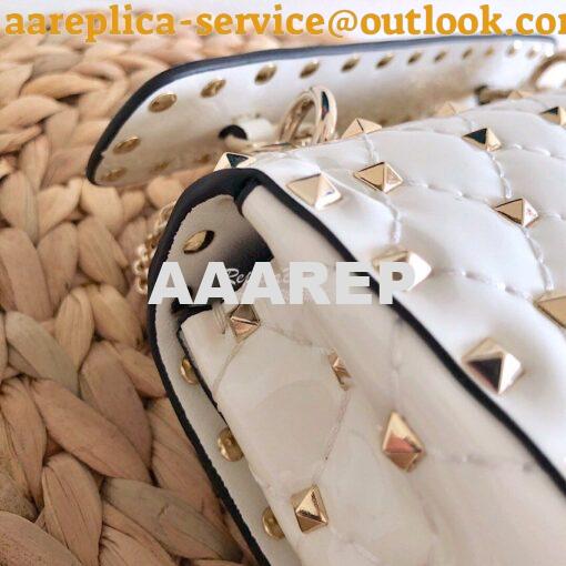 Replica Valentino Garavani Rockstud Spike Patent Leather Chain bag Whi 13