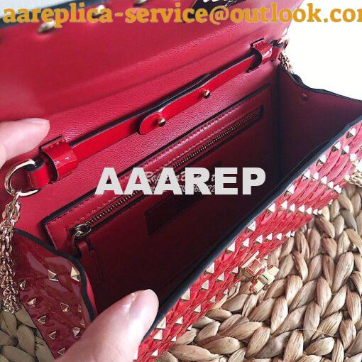 Replica Valentino Garavani Rockstud Spike Patent Leather Bag Red 5