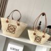 Replica Loewe Small Anagram Basket bag in Iraca Palm and Calfskin A223 13