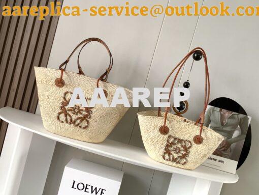 Replica Loewe Anagram Basket bag in Iraca Palm and Calfskin A223T43
