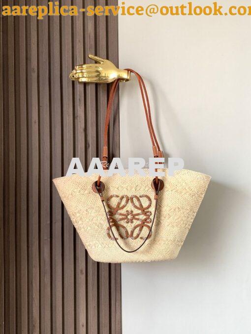 Replica Loewe Anagram Basket bag in Iraca Palm and Calfskin A223T43 3