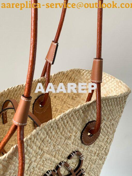 Replica Loewe Small Anagram Basket bag in Iraca Palm and Calfskin A223 4